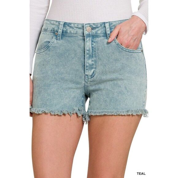 Zenana Outfitters Pants - Zenana It's About Time Colored Denim Shorts in Teal DMP-1841A